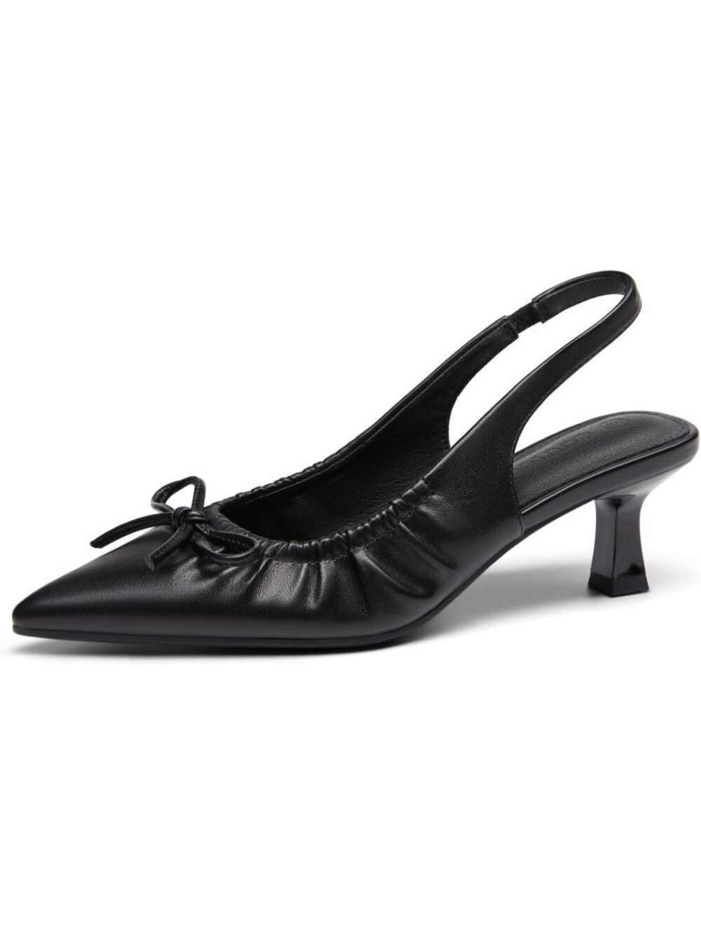 Women's Black Faux Leather Slingback Low Heels Bow Pointed Toe Casual Pumps